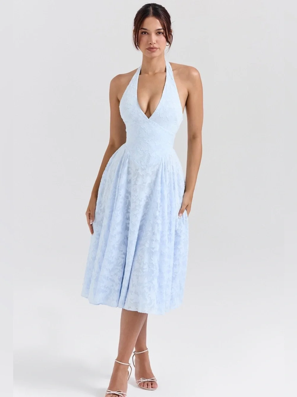 HOUSE OF CB Arietta Floral Jacquard Plunge Halter Neck Dress Sz M A-C NWOT $289 - Picture 8 of 16